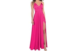 LINDO NOIVA Satin Bridesmaid Dresses for Women Prom Dresses 2025 V-Neck A-Line Formal Wedding Guest Dress with Slit LNL054