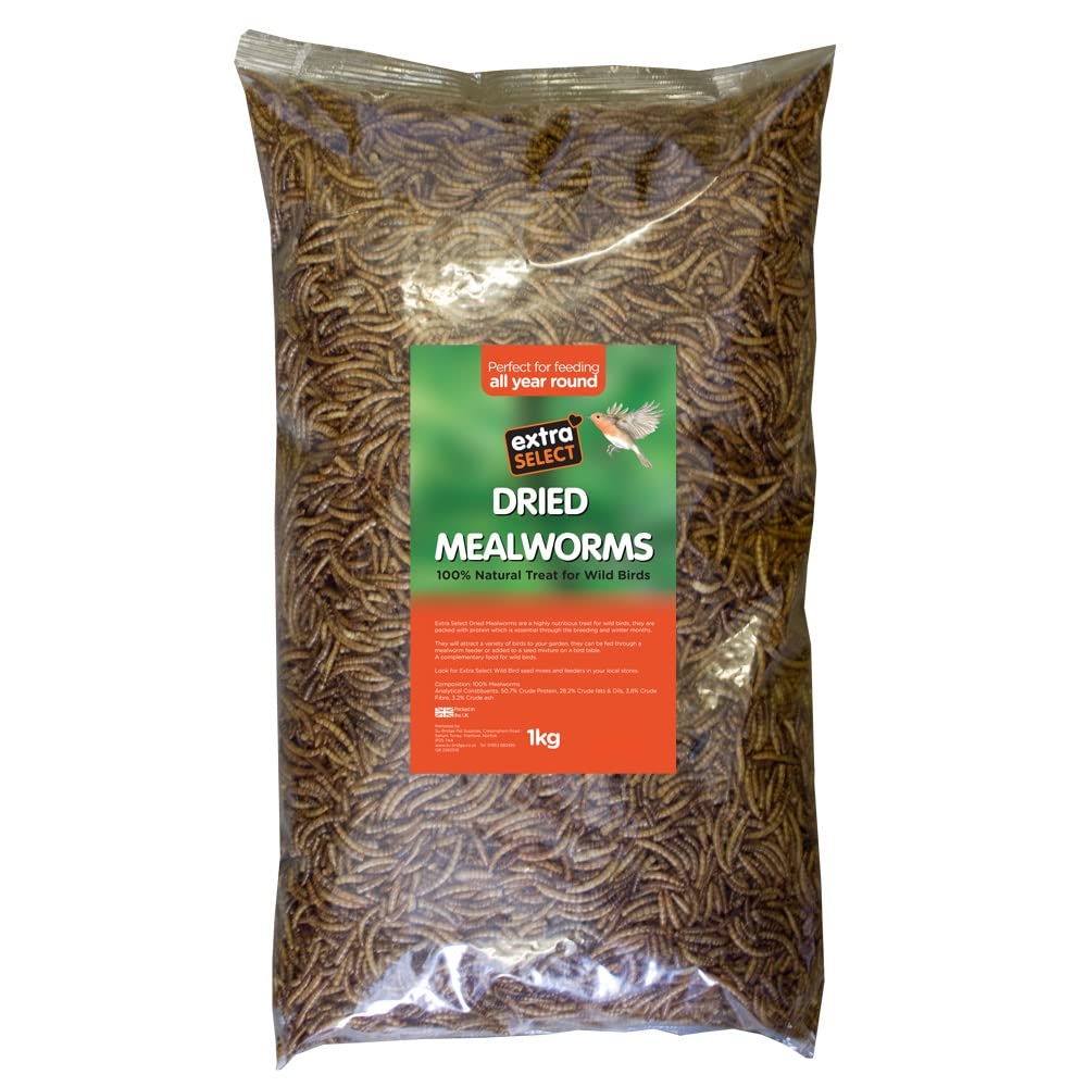 Extra Select Dried Mealworms for Wild Birds: Protein Rich Wild Bird Food for Robins to Finches - Meal Worms for Garden Birds - 5 Litre Refill (1 kg)
