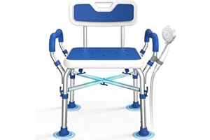 Loyoda FSA/HSA Eligible Shower Chair for Inside Shower with Reinforced Crossing Bar, Heavy Duty Shower Seat 500lbs with Padded Arms and Back, Height Adjustable Shower Chair for Elderly and Disabled