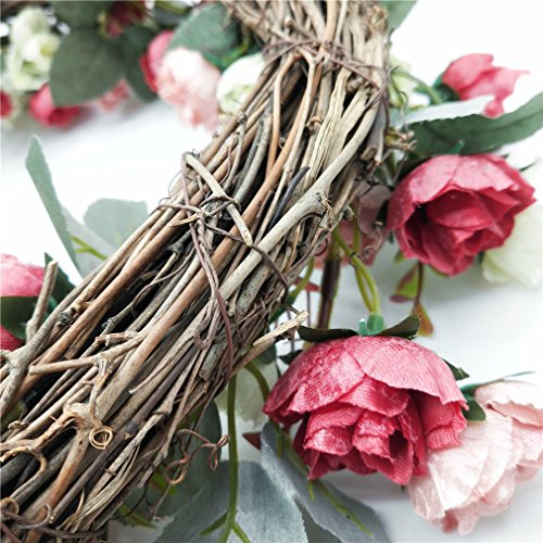 SIYWINA Door Wreath Handmade Emulation Rose Garland Summer Wreath Decor Flower Artificial Flower Decoration Door Spring Wreath