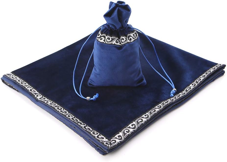 MM456 Tarot Cloth Velvet,Tarot Table Cloth,Altar Tarot Table Cloth with Draw String Pouch-65 x65cm (Blue)