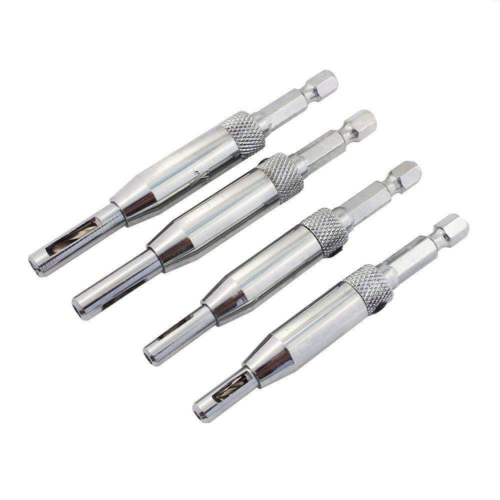 Center Drill Bit Set BE-TOOL Snappy Drill Bit Guide Set 4PCs Hex Shank Self Centering Hinge Drill Bit for No6 Gauge Screws - 11/64" 9/64" 7/64" 5/64"