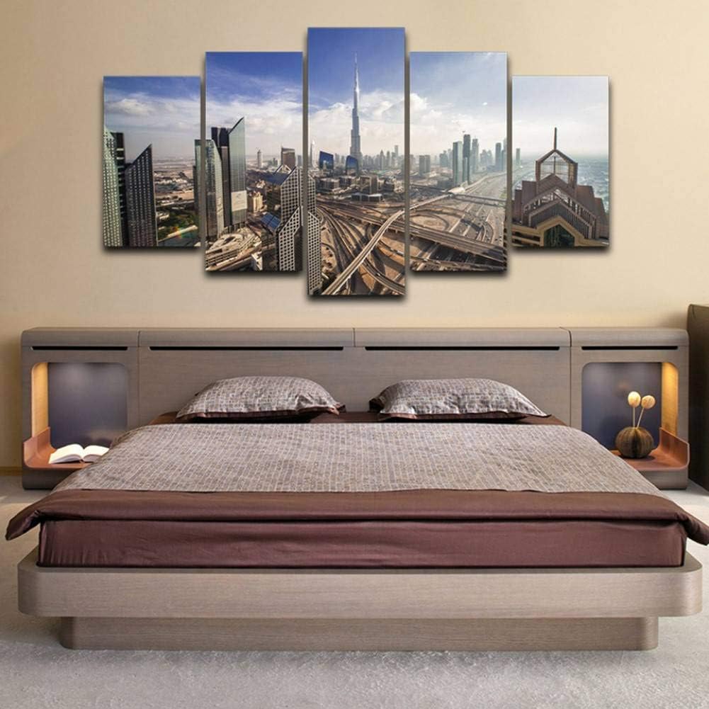 WACZJ 5 canvas paintings Canvas Wall Art Pictures Home Decor 5 Pieces Dubai Skyline With Architecture Paintings Modular HD Prints City Aerial View Poster (No frame)