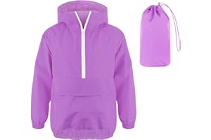 MODAFANS Girls Boys Rain Jacket Lightweight Waterproof Packable Hooded Half zip RainCoats Windbreaker for Outdoor 4-13Year