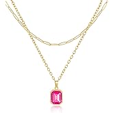 Lourny Gold Layered Crystal Necklace for Women, 18K Gold Plated Choker Emerald Green Dainty Chain Trendy Statement Necklace Jewelry for Women Gifts