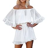 Fixmatti Women Boho Summer Romper Casual Floral Print Off Shoulder Strapless Shorts Jumpsuits