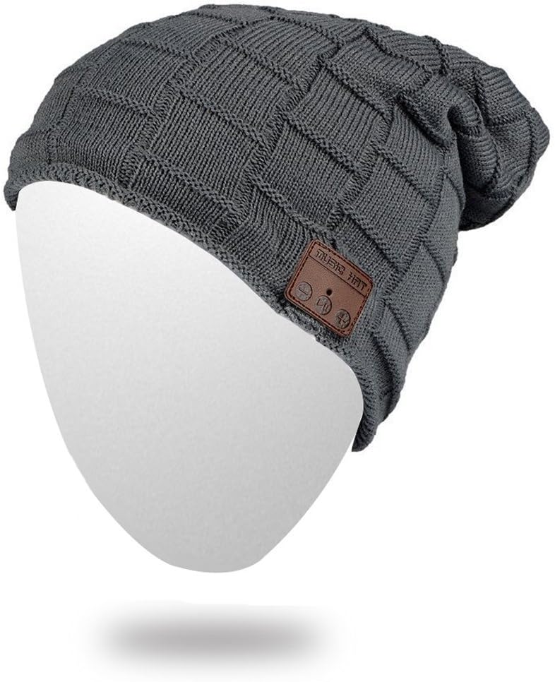 BearsFire Wireless Music Hat Beanie with Bluetooth Headphone Headset Stereo Speaker Mic Hands-Free, Unisex Winter Thick Skull Hat Outdoor Sport Soft Knit Cap for Men Women (Dark Gray)