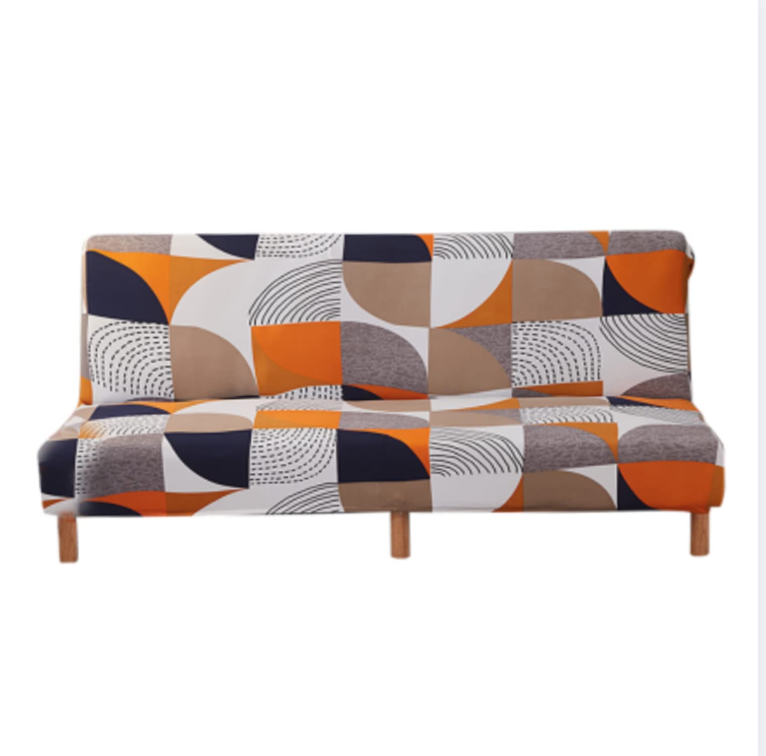 Mingfuxin Armless Sofa Bed Cover, Spandex Stretch Futon Slipcover Protector, Non-Slip Elastic Folding Couch Sofa Shield Fits for 2-3 Seater Folding Sofa Bed without Armrests (Geometric)