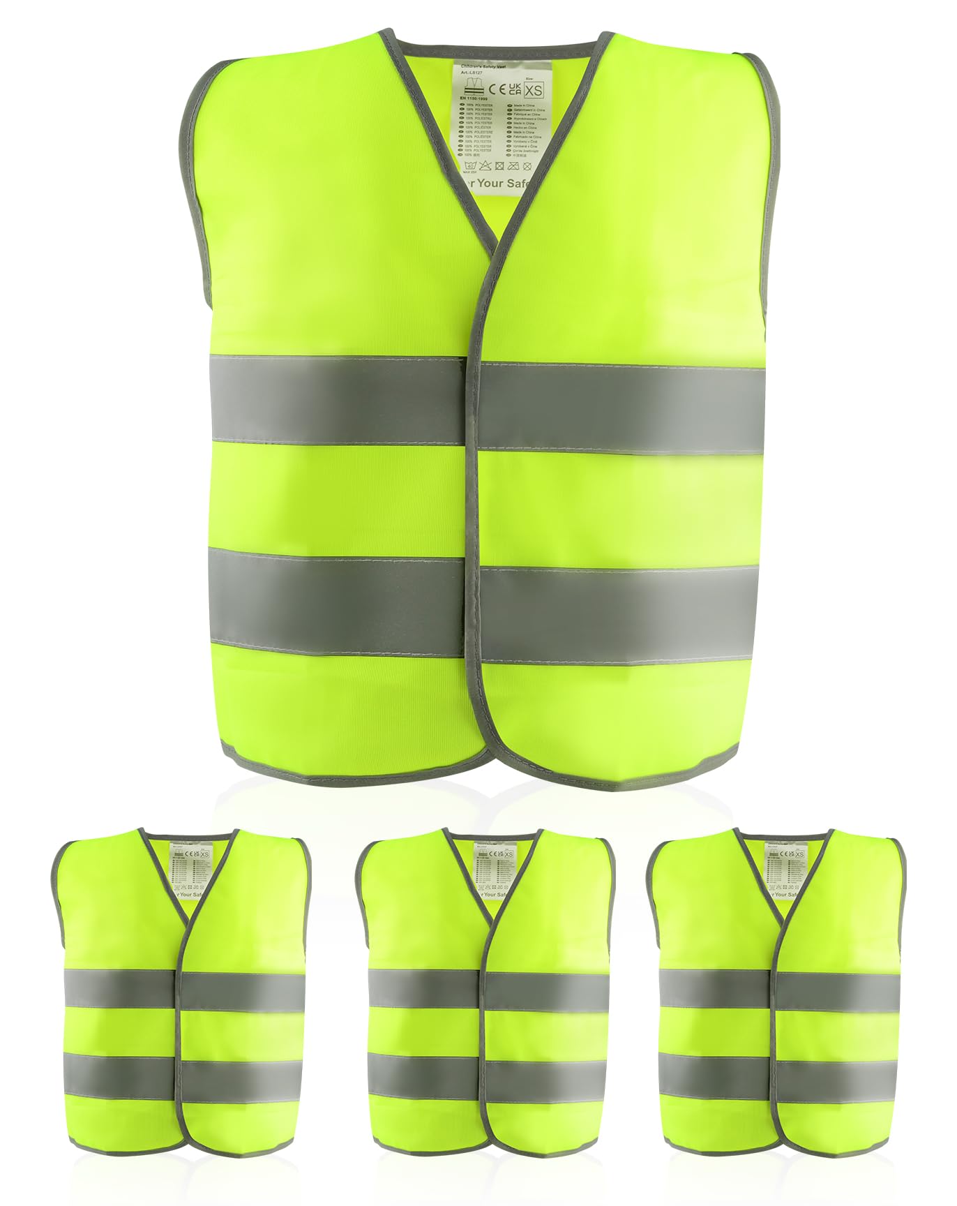 4 Pieces Hi Vis Vests for Kids,Kids High Visibility Reflective Vest,High Vis Vest,Hi Vis Safety Vests,High Vis Jacket with Reflective Strips for Kid Outdoor(M)