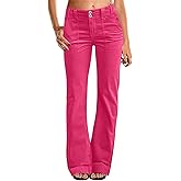 Casual Flare Pants for Women Classic Stretch Twill Pants High Waisted Chino Pants Comfy Wide Leg Pants with Pockets