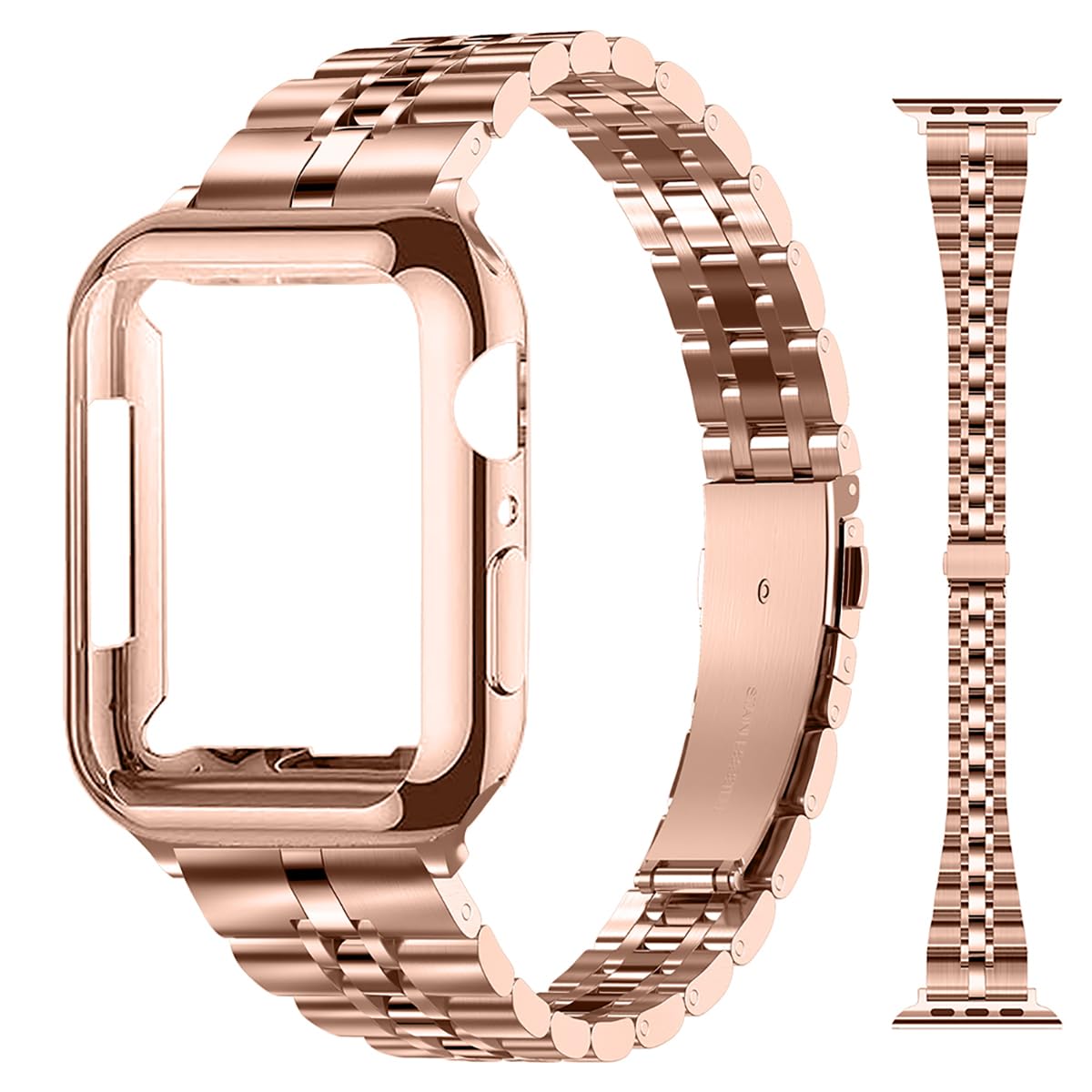 Photo 1 of maenwvo Slim Band Compatible for Apple Watch 38mm 40mm 41mm 42mm 44mm 45mm, Stainless Steel Metal Apple Watch Band Women for iWatch Ultra SE Series 9/8/7/6/5/4/3/2/1, Rose Gold