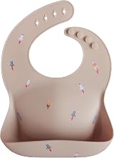 Mushie Baby Silicone Bib Adjustable Waterproof Deep Pocket 4 Sizes Rocket