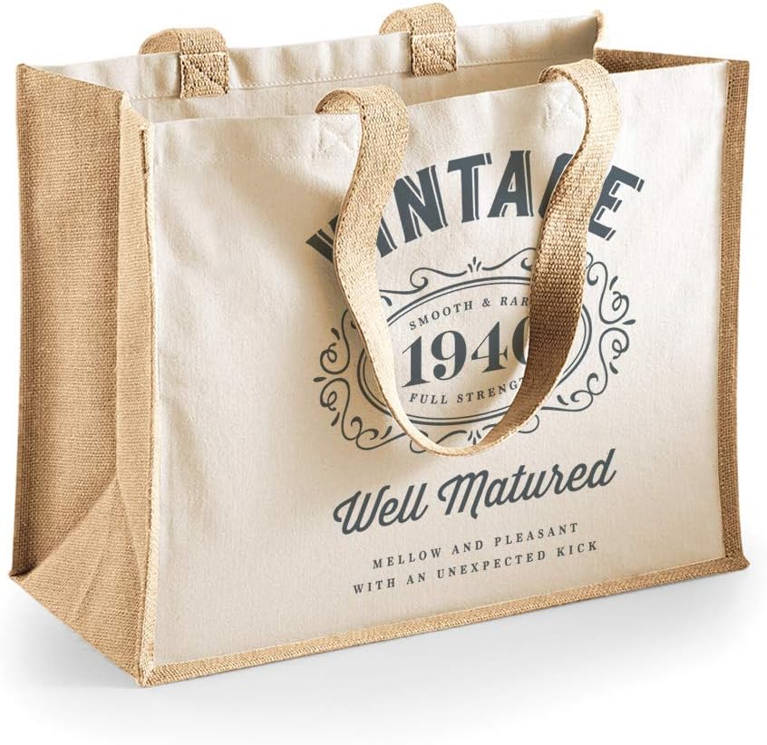 D Design Invent Print! 80th Birthday Gift Bag - Funny Vintage Keepsake for Women - Heavyweight Tote Bag - 42 x 33 x 19cm