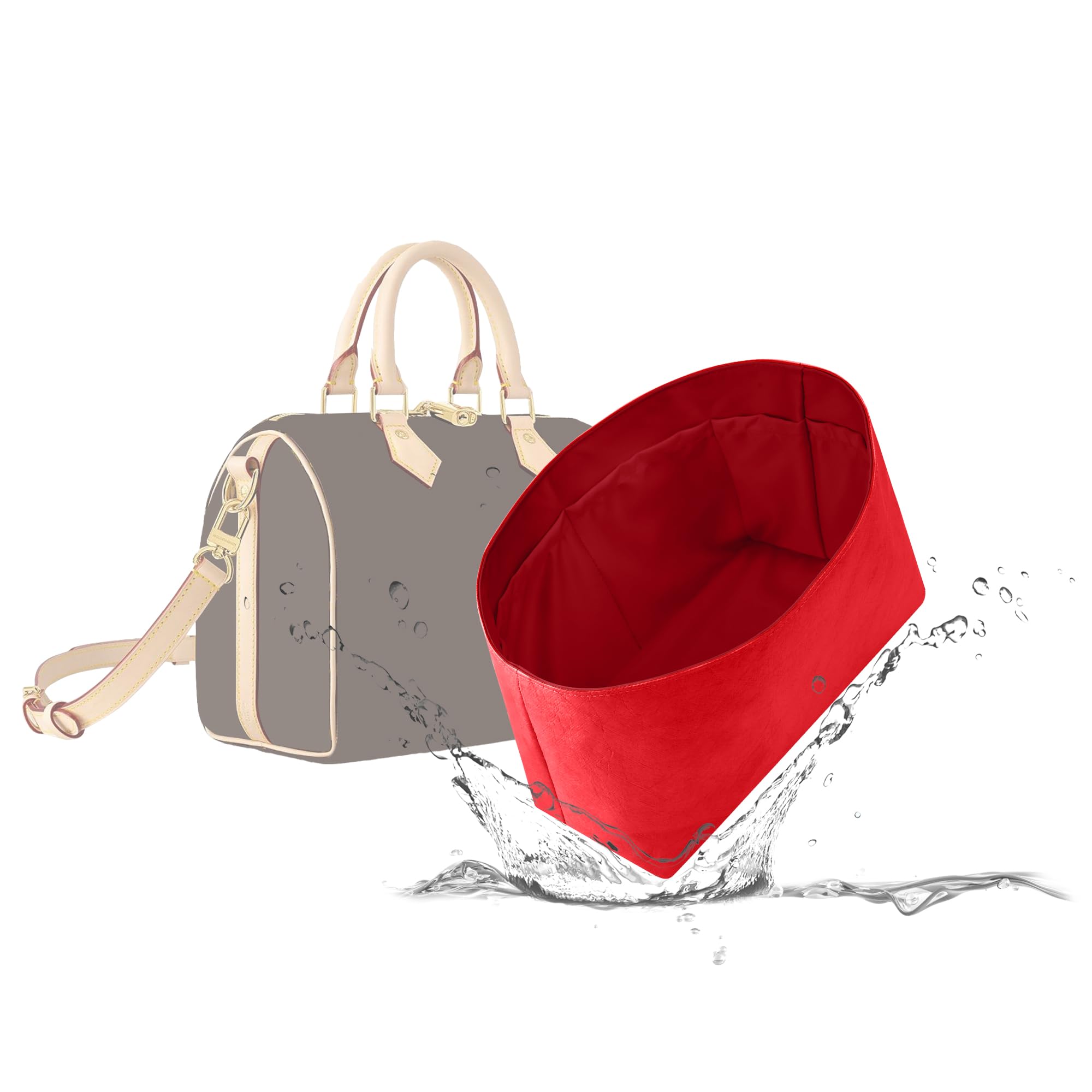 Photo 1 of 19 NeatThin Lightweight Purse Insert, Waterproof Surface and Silky Satin Lining, Fit for LV Speedy 25 (Speedy 25, Ruby)