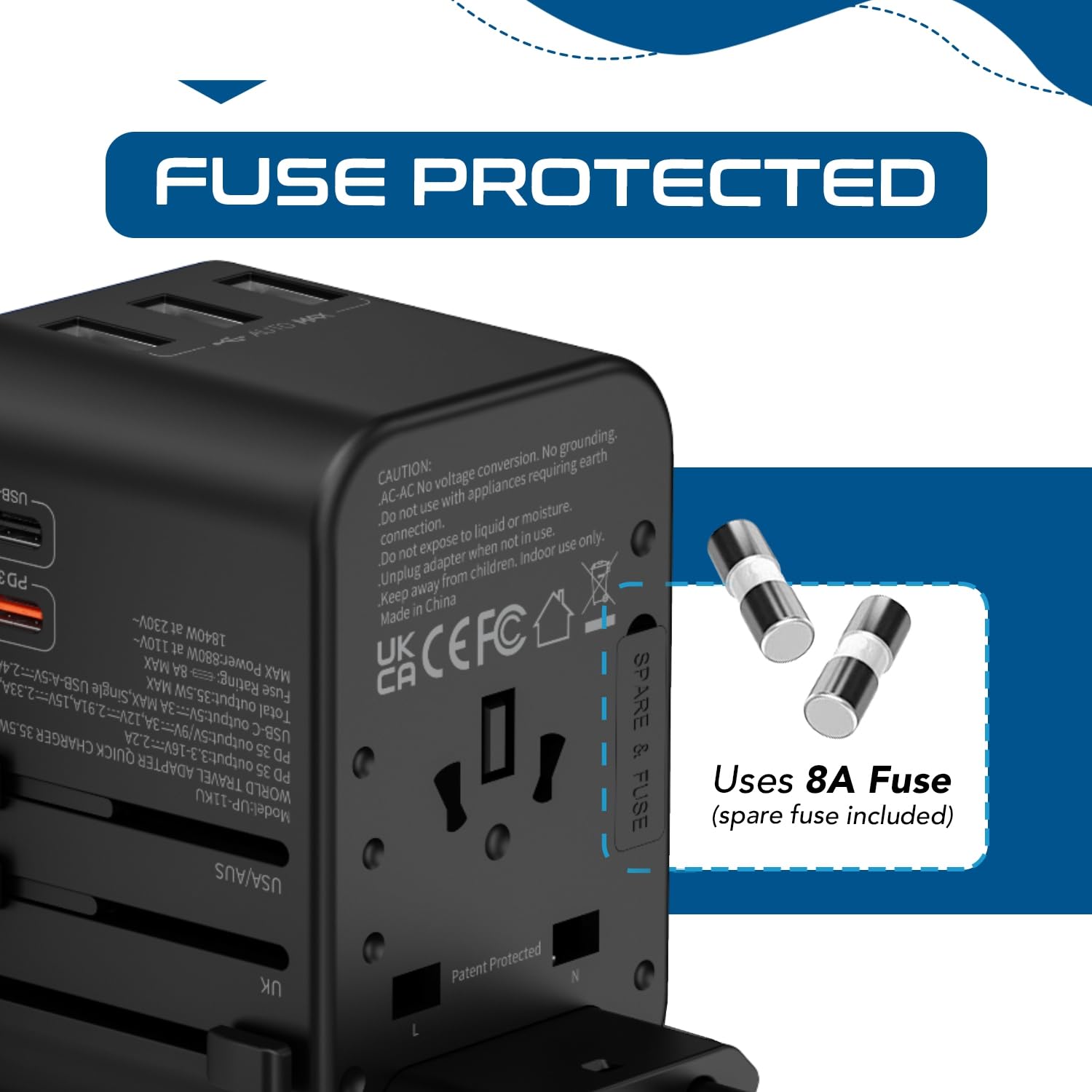 Ceptics Universal Travel Adapter, 35W International Power Adapter with PD & QC 3.0 Dual USB-C, 3 USB Travel Adapter Worldwide, Type I C G A Outlets 110V 220V A/C - EU Euro US UK (11-KU)