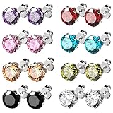 UHIBROS Hypoallergenic Stainless Steel Stud Earrings Set Womens Cubic Zirconia Multicolor Ear Stubs Set Piercing 8 Pairs