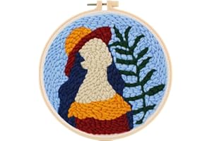ZUOANLF Punch Needle Kit for Beginner, Rug Yarn Hooking Beginner Kit with Instruction, Punch Needle Fabric with Pattern, Yarns, Embroidery Hoops for Punch Needle 20CM/9.8INCH (Woman)