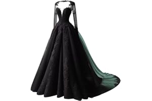 TRHTX A-line Lace Gothic Wedding Dresses for Bride Long Sleeve Black Bridal Gowns Applique V Neck Wedding Gowns with Train