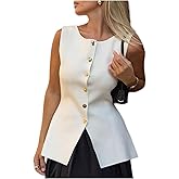 Verdusa Women's Button Down Split Sweater Vests Old Money Crew Neck Sleeveless Knit Tops