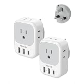 TESSAN UK Adapters for Travel, Type G Adaptor, 2 Pack | 4 Outlets 3 USB, USA to Ireland Scotland Dubai Hong Kong England British Kenya London