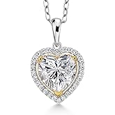Gem Stone King IGI Certified Lab Grown Diamond Pendant Necklace For Women | 925 Sterling Silver and 10K Yellow Gold | 2.28 Cttw | Center Heart Shape Diamond 2 Ct | F-G Color | VS Clarity