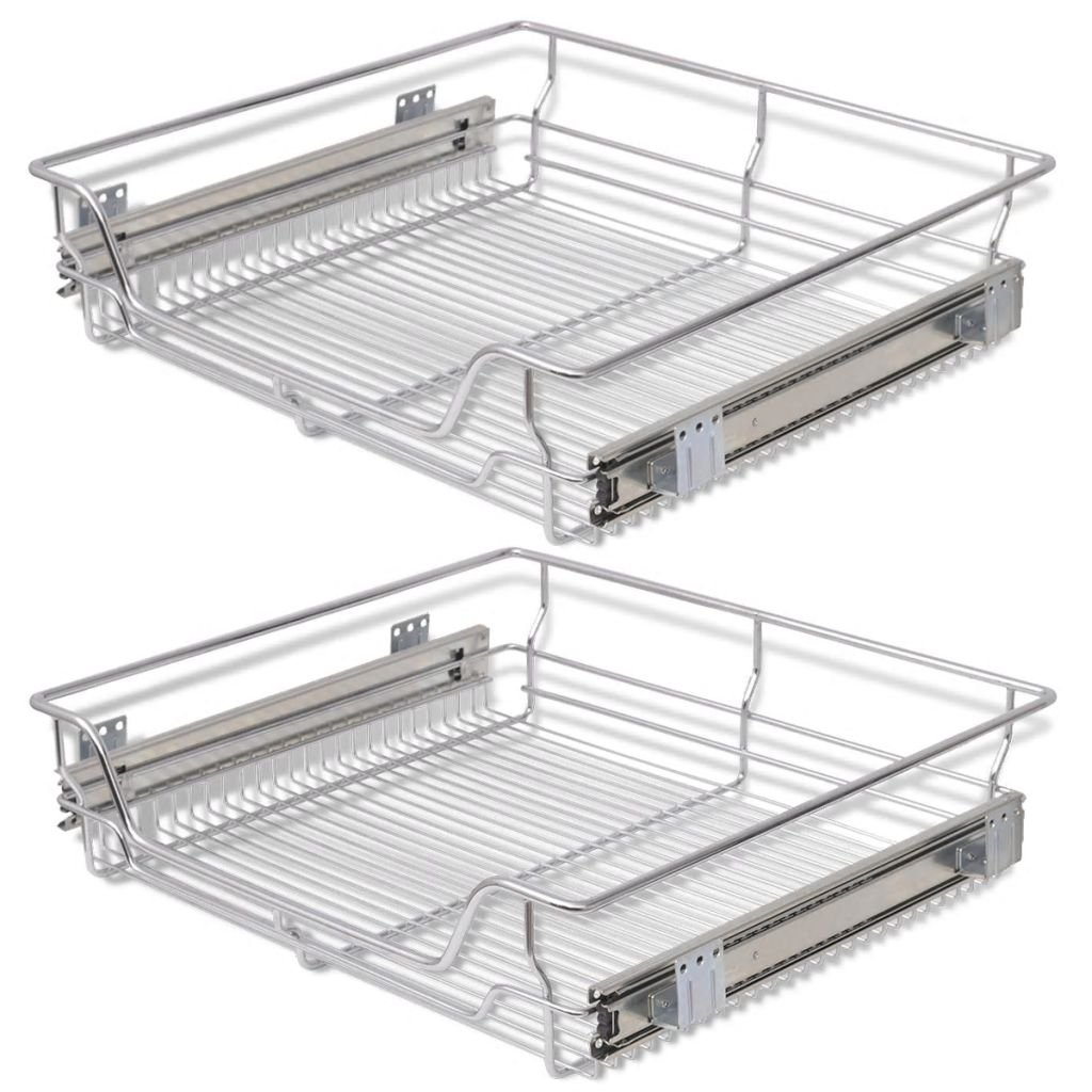 Festnight Pack Of 2 Pull Out Wire Storage Baskets Rack Sliding