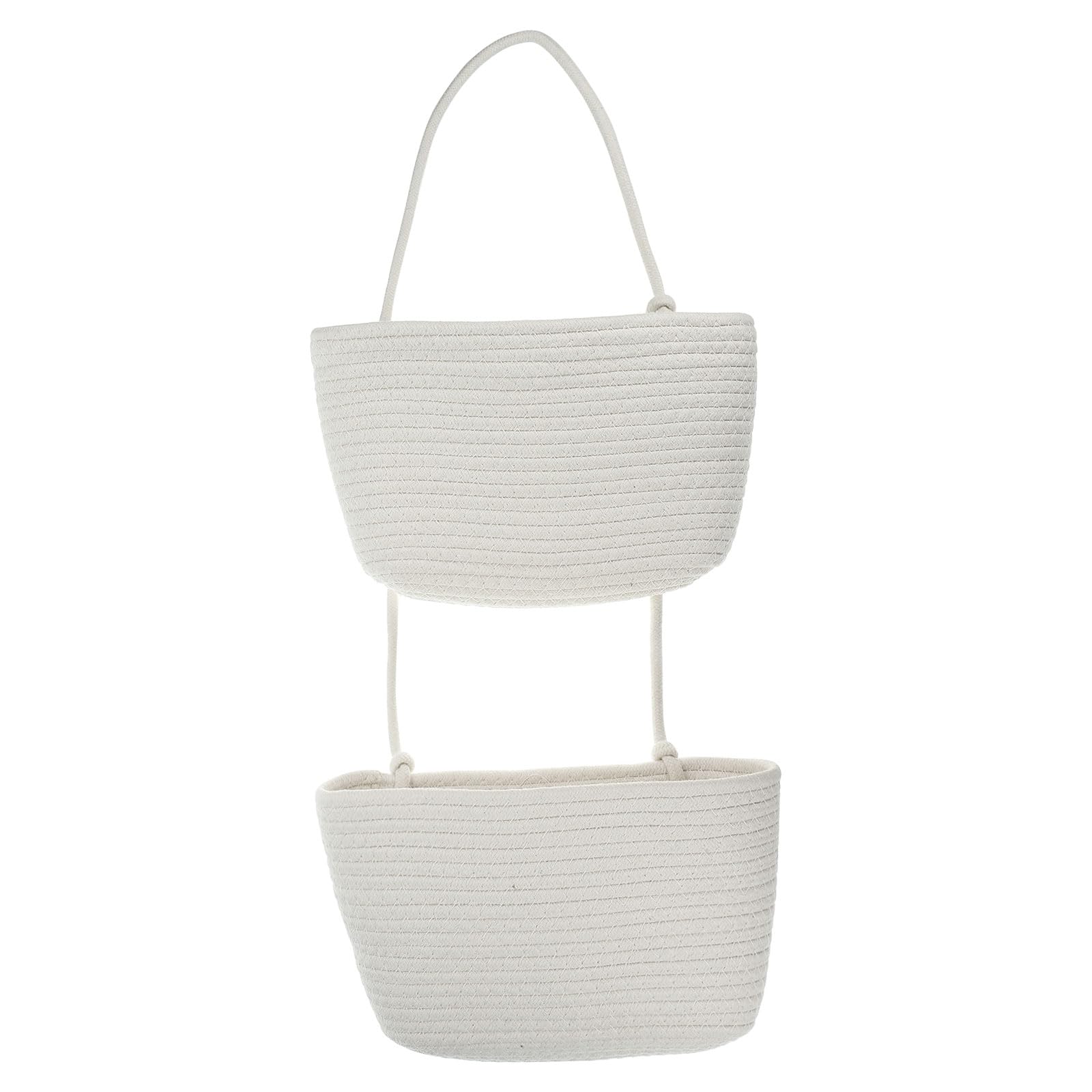 PATIKIL Hanging Basket Over The Door, 2-Tier Hanging Woven Cotton Rope Wall Mounted Storage Baskets Organizer Decorative for Books Flowers Closet Living Room Kitchen, White