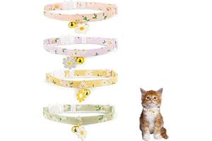 BENCACAWINSTYLE 4 Pack Cotton Breakaway Cat Collar with Bell,Safety Adjustable Cat Collars Set with Flower Pendant,Ideal for Girl Cats Boy Cats