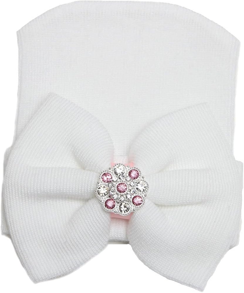 Gellwhu Pink White Blue Newborn Girl Nursery Beanie Hospital Hat with Large Bow (3 Colors Pack K): Clothing