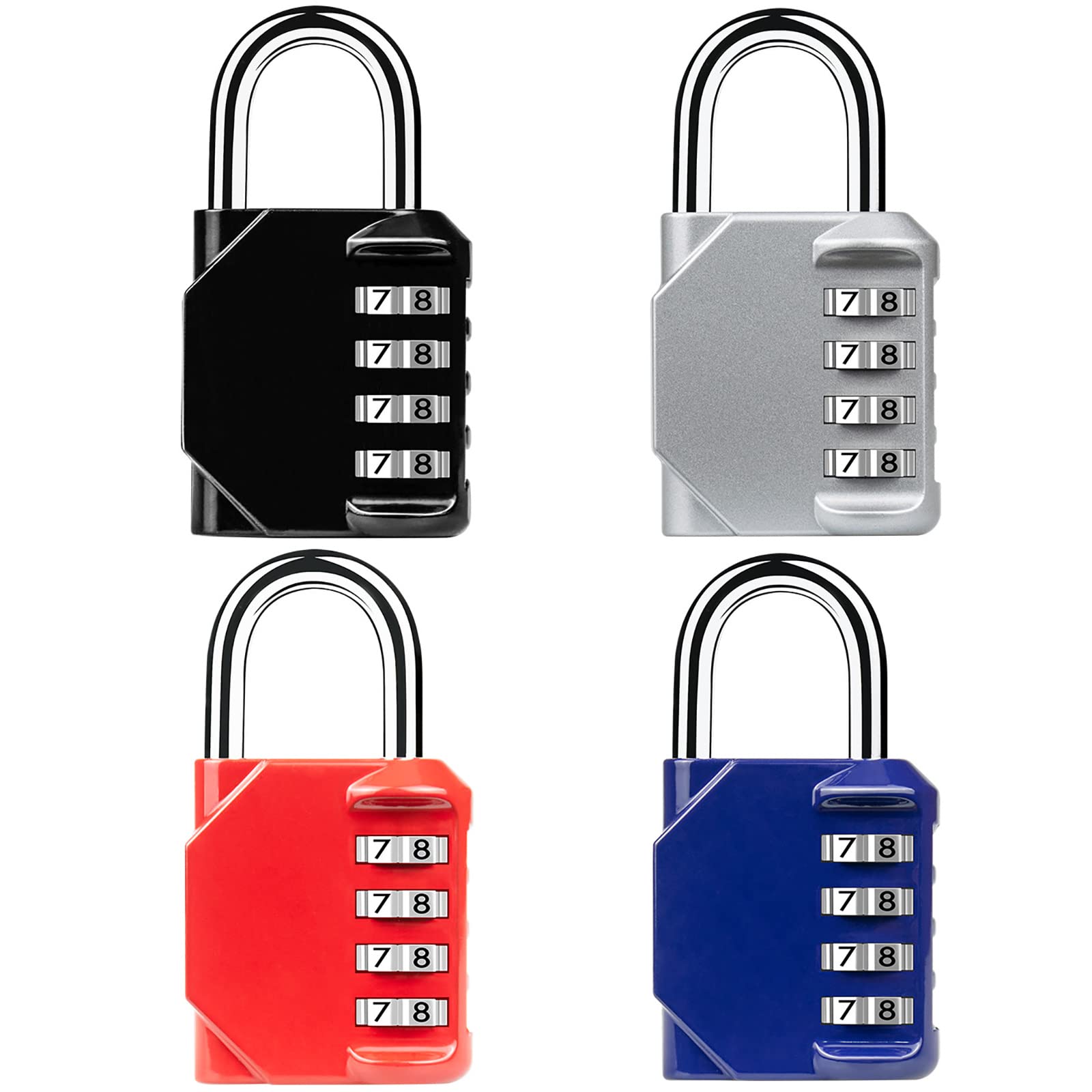 Hedume 4 Pack Combination Lock 4 Digit Padlock, for Gym, Sports, School & Employee Locker, Outdoor, Fence, Hasp and Storage(4 Color)