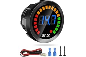 SAFPOVEL Waterproof DC 12V Voltage Meter, LED Digital Display Voltmeter Gauge Panel, Round Battery Monitor with Wires & Terminals & Srews, for Marine Car Automotive Vehicle Truck Boat RV ATV UTV, Short Body