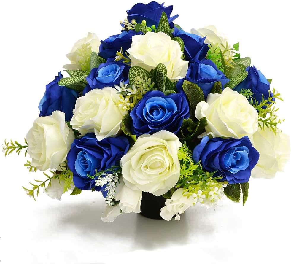 Neptune Artificial Flower Graveside Blue & White Rose Memorial