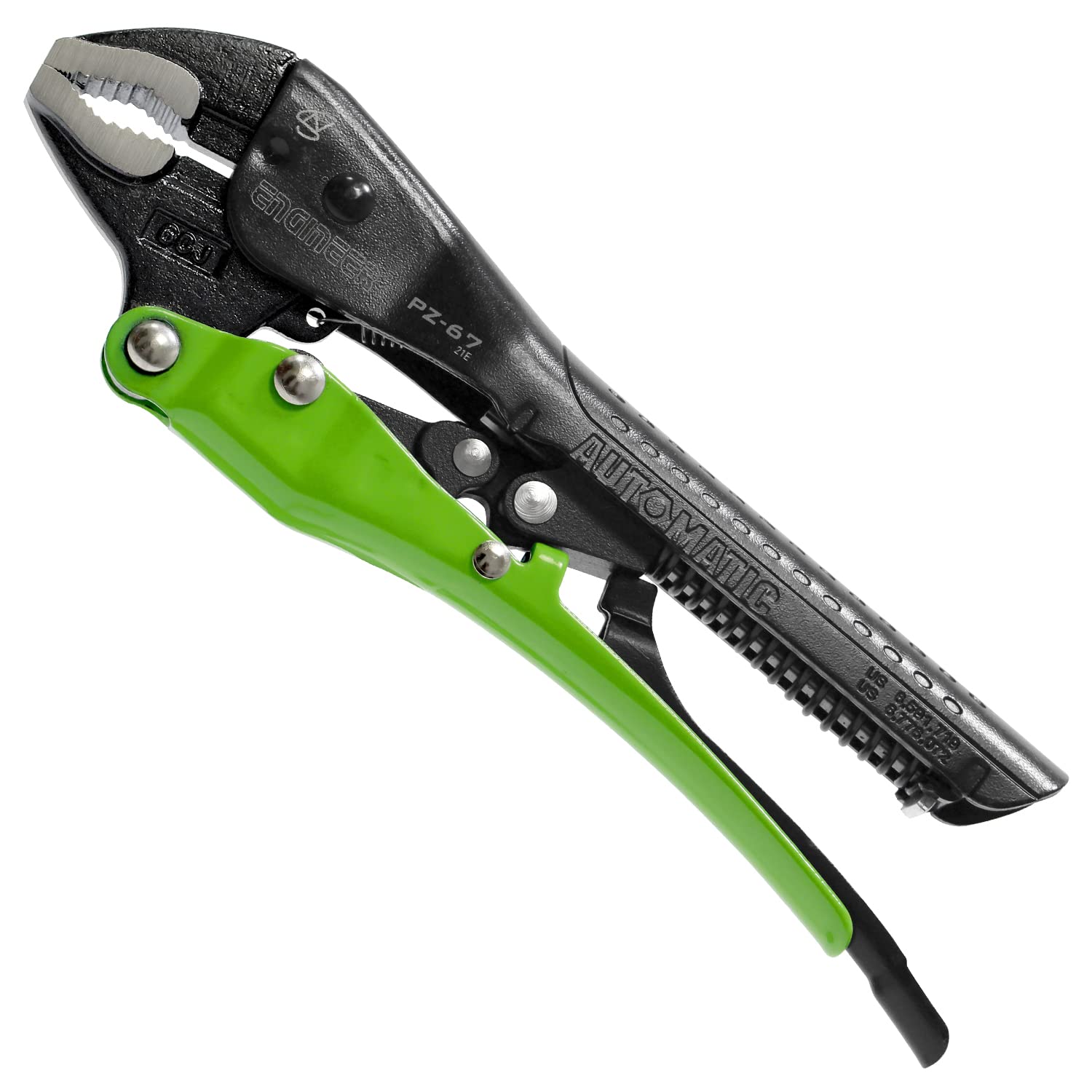 Locking Pliers with Unique Non-Slip/gripping Screw Removal Jaws for the Easy Extraction of Damaged/Stuck Screws, Black/Green. Neji-Saurus mole Grip Pliers by ENGINEER (Auto)