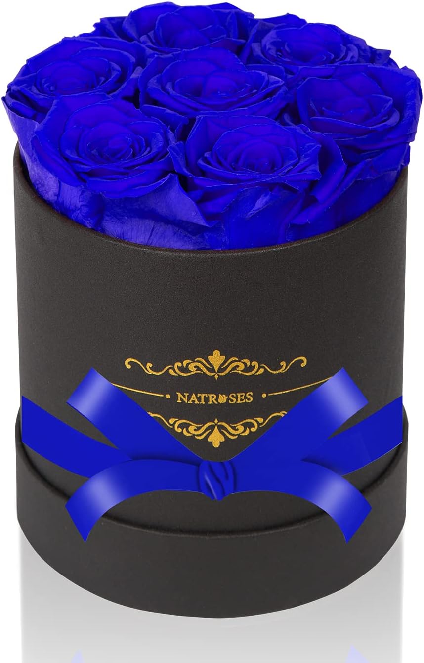 Dried & Preserved Flora - NATROSES Preserved Real Roses in a Box Roses That Last Up to 3 Years, Long Lasting Roses Gifts for Her, Valentines Day Gifts for Her (Royal Blue)