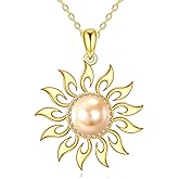 POPLYKE Sun Necklace for Women Sterling Silver Pearl/Amber/Lapis Lazuli Necklace Pendant Sun Jewelry Gift for Women