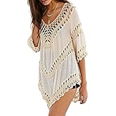 Vanbuy Women’s Boho V Neck Crochet Tunic Tops Blouse Shirt Hollow Out Beach Swimsuit Cover up