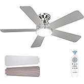 addlon Ceiling Fans with Lights, 42 Inch Low Profile Ceiling Fan with Light And Remote Control, Flush Mount, Reversible, 3CCT, Dimmable, Quiet, Nickel Small Ceiling Fan for Bedroom Indoor/Outdoor Use