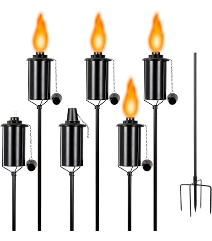 KintKita 2-Pack Upgraded 62-Inch Citronella Torches – Metal Outdoor Torches With 4-Prong Grounded Stakes, 16oz Capacity For Yard, Garden, Patio, Pathway Décor