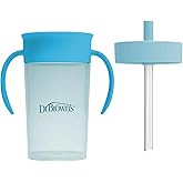 Dr. Brown's Milestones Straw to 360 Convertible Toddler Training Cup Set with Interchangeable Silicone Straw and 360 Degree Cup Lids, Blue Ocean, 10 oz/300 mL, BPA-Free, 9m+, 1-Pack