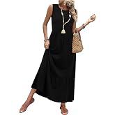 WIHOLL Summer Dresses for Women 2026 Casual Sleeveless Maxi Dress Long Flowy A Line Sundresses Beach Fashion with Pockets