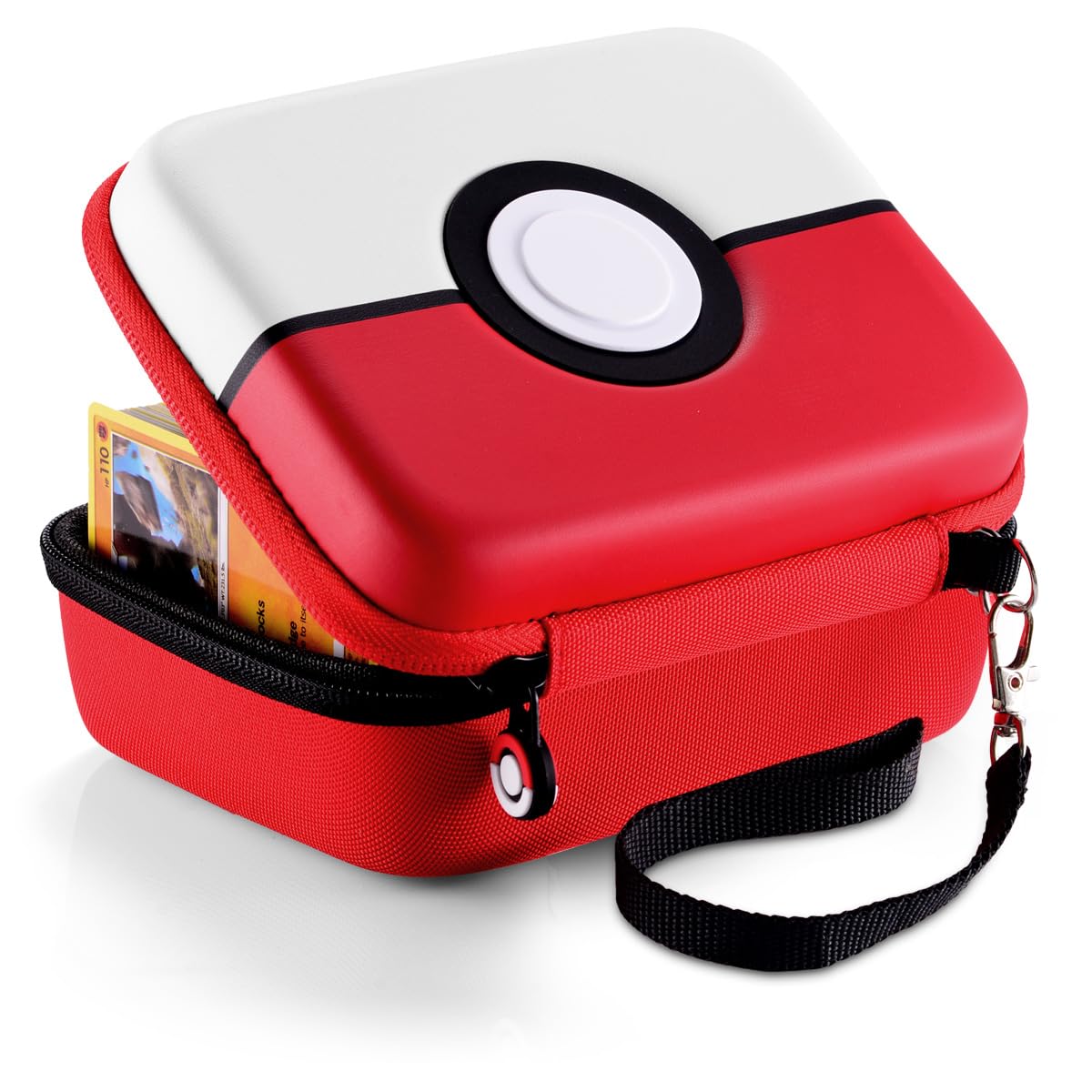 JoyHood Trading Card Storage Tin Box for PTCG Cards, Hard Shell Game Cards Carry Case Holder Bag, Holds up to 400+ Cards (Red & White)