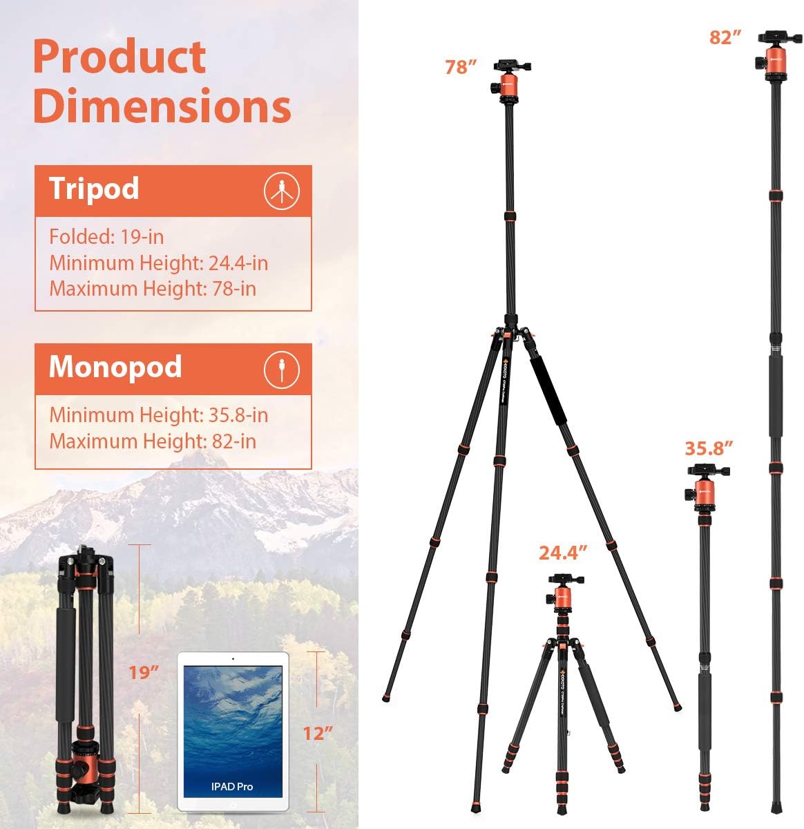 GEEKOTO 79 inches Carbon Fiber Camera Tripod Monopod with 360 Degree Ball Head 1/4 inch Quick Shoe Plate Professional Tripod Load up to 26.5 pounds : Camera & Photo