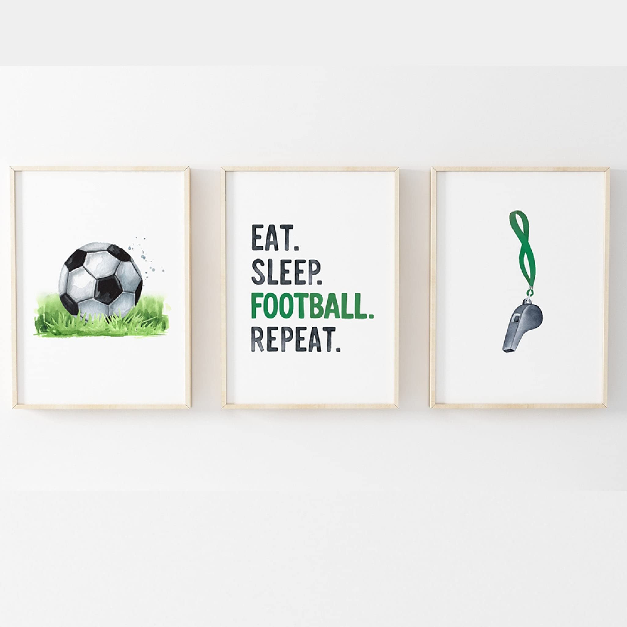 Boys Football Poster Prints Wall Art | Football Accessories Bedroom | Children's Artwork | Set of 3 - [Frames Not Included] (A4, Green)