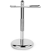 QShave Deluxe Chrome Razor and Brush Stand Holder, Prolong The Life of Your Shaving Brush, 2 Prongs