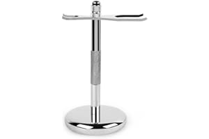 QSHAVE Deluxe Chrome Razor and Brush Stand Holder, Prolong The Life of Your Shaving Brush, 2 Prongs