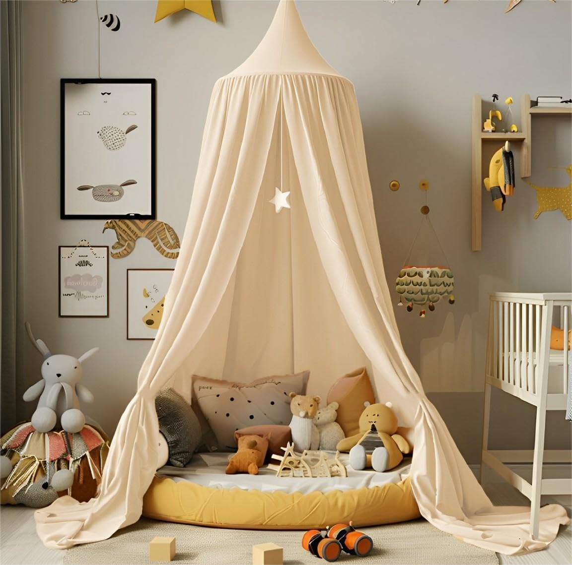 Vercico Kids Bed Canopy Round Dome 240cm Cot Canopy for Princess Girls Mosquito Net for Children's Bedroom Nursery Room Decoration Baby Crib