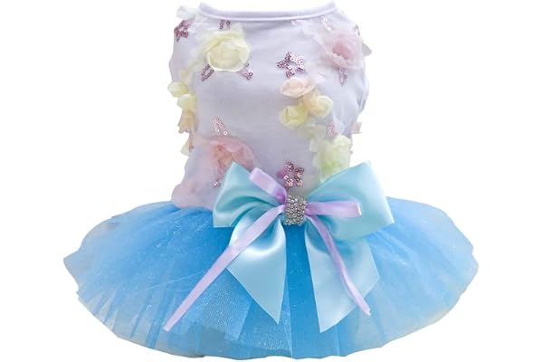 Rdc Pet Dog Dress Puppy Skirt Dog Princess Dresses Tutu Flower and Sequin Dot Wedding Lace Dress Luxury Bow Dress for Small D