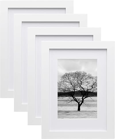 EGOFINE A5 Picture Frame 100% Solid Wood White 14x20 cm Mat Set of 4