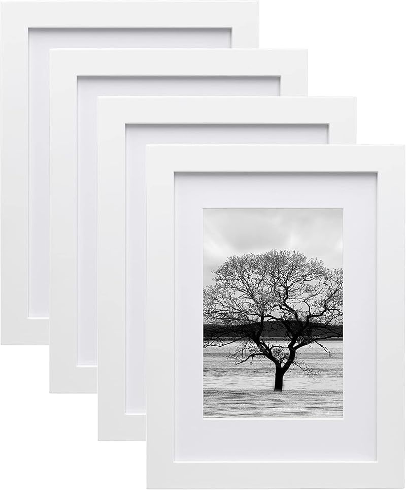 EGOFINE A5 Picture Frame 100% Solid Wood White 14x20 cm Mat Set of 4