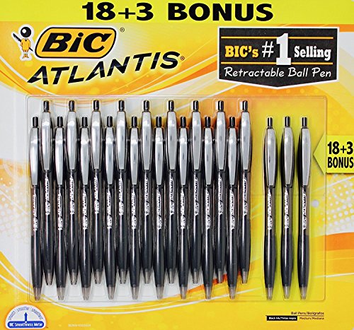 Bic atlantis original retractable ball point pens black ink, 21 c…
